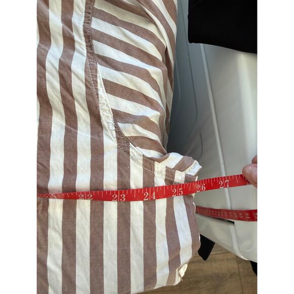 Everlane 100% Cotton Button-Up Blouse Striped Brown / White Size XL Casual Work - Picture 8 of 9